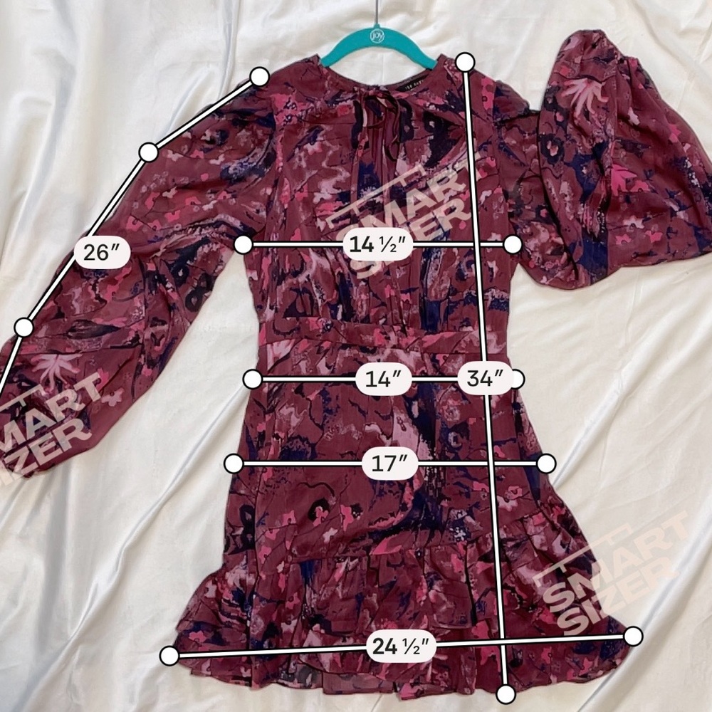 Ted Baker London Verino Floral Mini Dress Ruffle Burgundy Pink Coquette Size 1 - Picture 3 of 13
